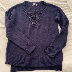 GAP navy lace up v-neck sweater size Small